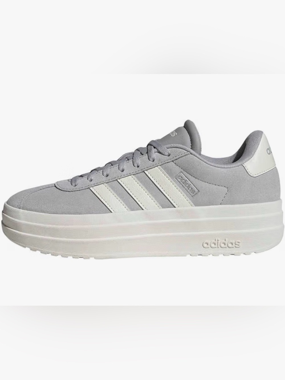 adidas Women's Light Gray Platform Sneaker with White Stripes